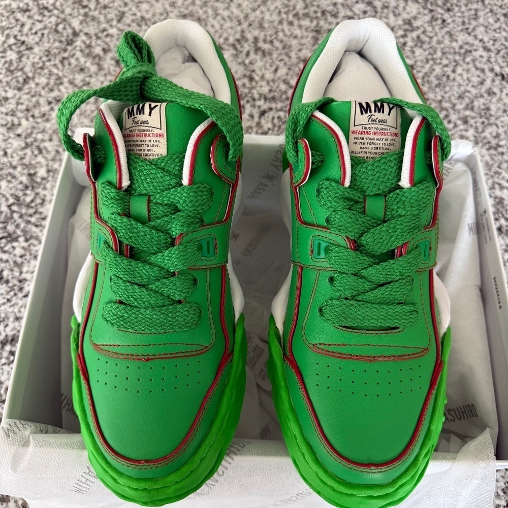 Maison Mihara Yasuhiro Mens Green Leather Parker Chunky Sole Low Top Sneakers